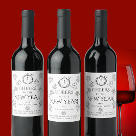 Pairs Well Doodles Black Cheers to New Year Party Vinflaska Etikett