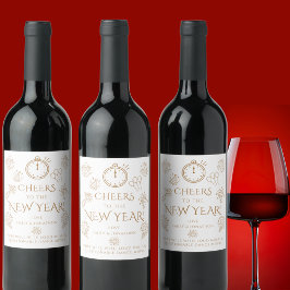Pairs Well Doodles Gold Cheers to New Year Party Vinflaska Etikett