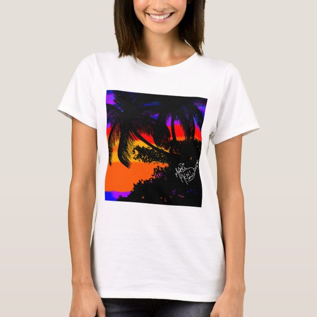 Paisagem por do sol com coqueiros t shirt (Framsida)