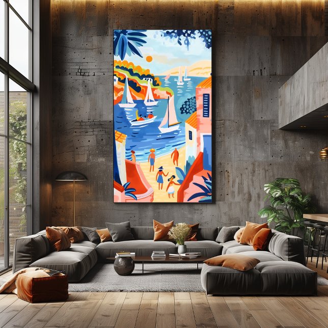 Paisaje Costero: Arte Favista con Veleros y Casas Canvastryck (Skapare uppladdad)