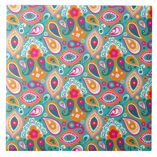 Paisley 70s 60s Boho Retro Kakelplatta (Framsidan)