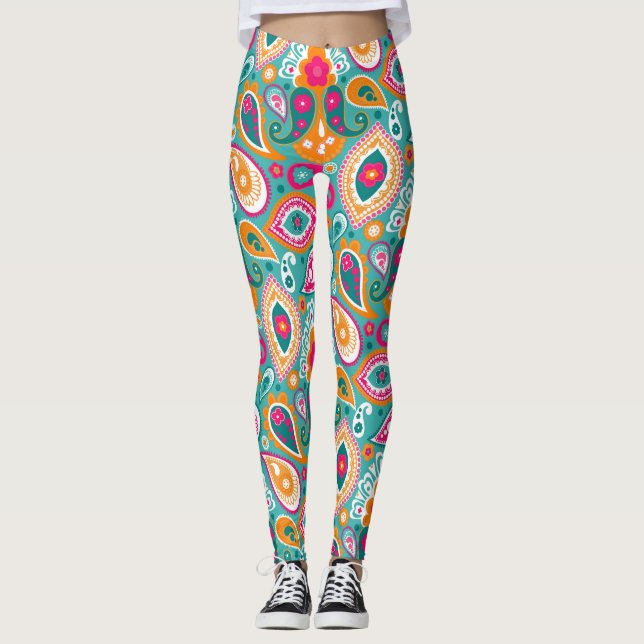 Paisley 70s 60s Boho Retro Leggings (Framsida)