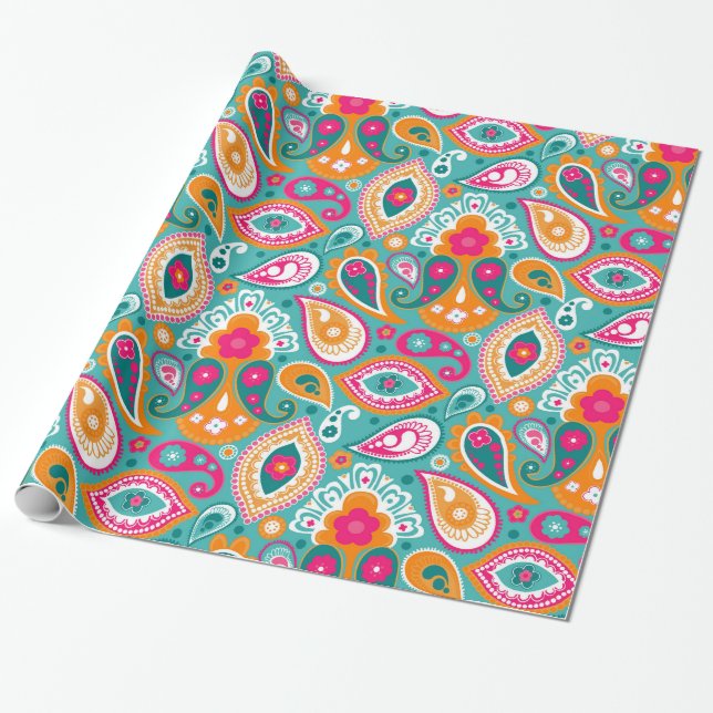 Paisley 70s 60s Boho Retro Presentpapper (Utrullad)