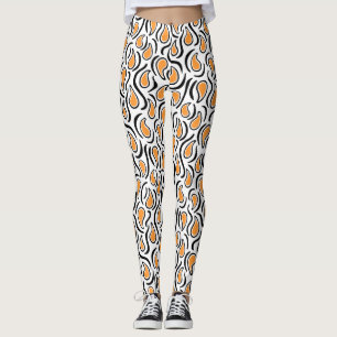 Paisley Abstrakt 230523 - Ljust Orange, B&W Leggings