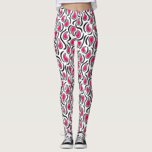 Paisley Abstrakt 230523 - Neon Red, B&W Leggings