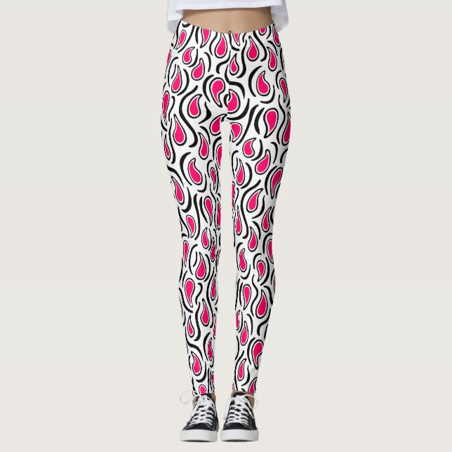 Paisley Abstrakt 230523 - Neon Red, B&W Leggings (Framsida)