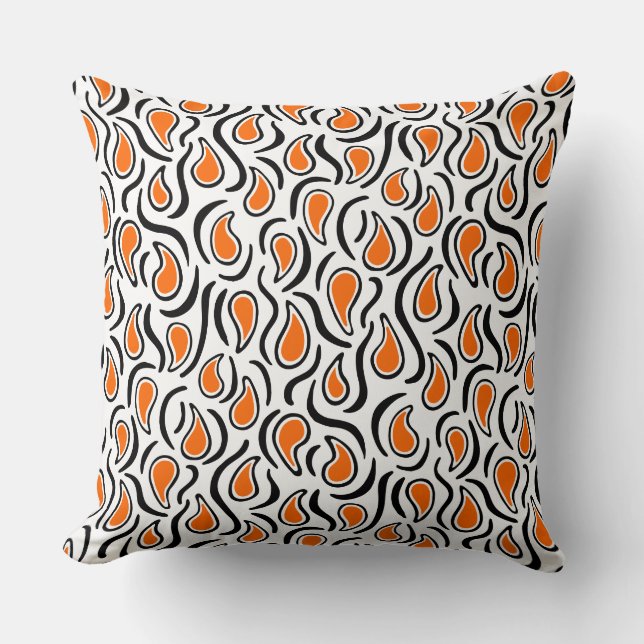 Paisley Abstrakt 230523 - Orange, svartvitt Kudde (Framsida)