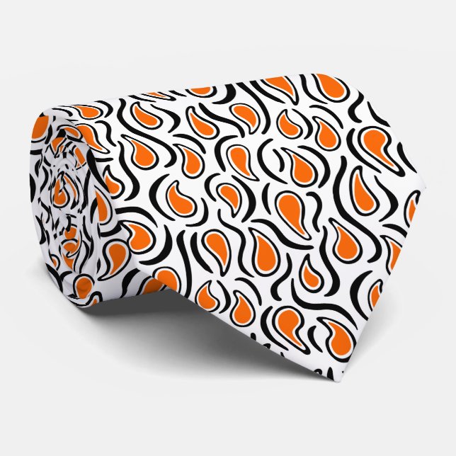 Paisley Abstrakt 230523 - Orange, svartvitt Slips (Rullad)