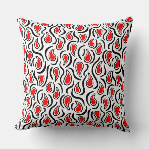 Paisley Abstrakt 230523 - Red, Black and White Kudde