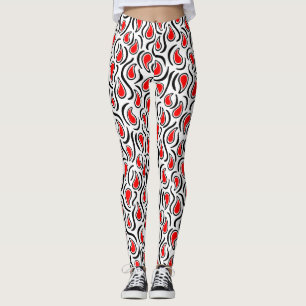 Paisley Abstrakt 230523 - Red, Black and White Leggings