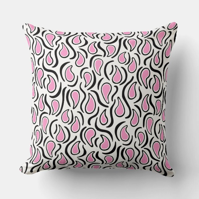 Paisley Abstrakt 230523 - Rosa, svartvitt Kudde (Framsida)