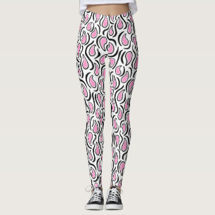 Paisley Abstrakt 230523 - Rosa, svartvitt Leggings