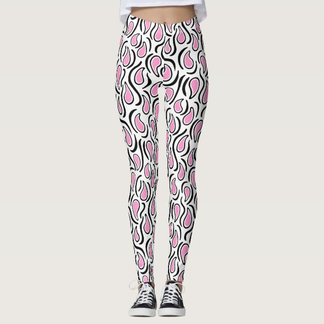 Paisley Abstrakt 230523 - Rosa, svartvitt Leggings (Framsida)