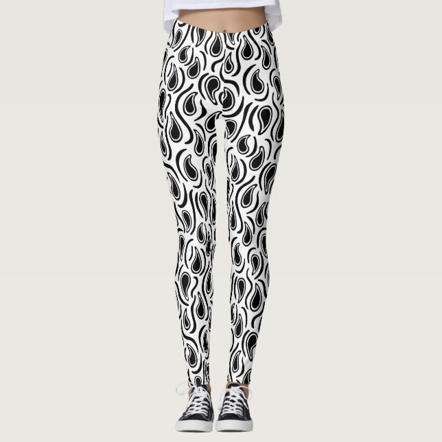 Paisley Abstrakt 230523 - svartvitt Leggings (Framsida)