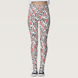 Paisley Abstrakt 230523 - Tropisk Rosa, B&W Leggings