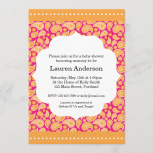 Paisley baby showerinbjudan - orange inbjudningar