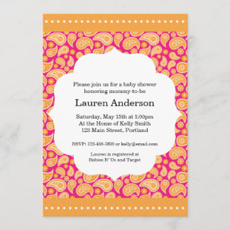 Paisley baby showerinbjudan - orange inbjudningar