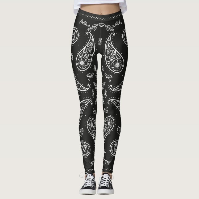 Paisley bandana: svartvit utskrift leggings (Framsida)