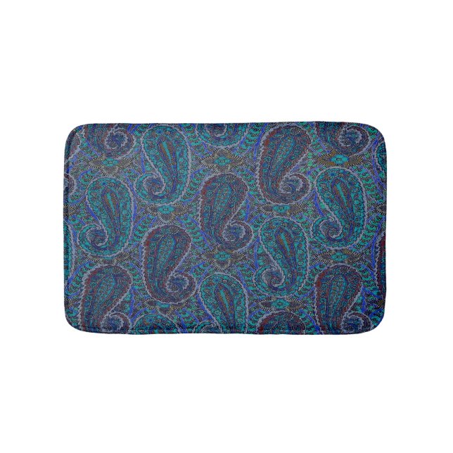 Paisley Blå Indisk Boho Klassisk Vintage Badrumsmatta (Framsidan)