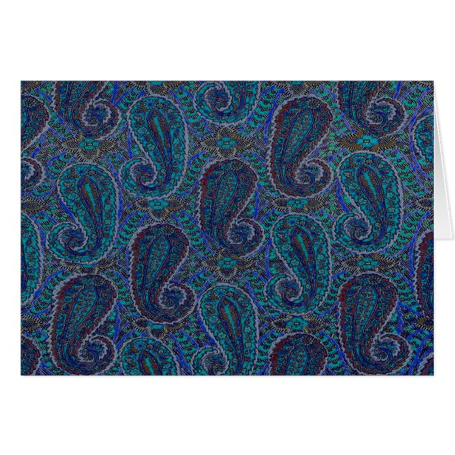 Paisley Blå Indisk Boho Klassisk Vintage Hälsningskort (Framsidan Horizontal)