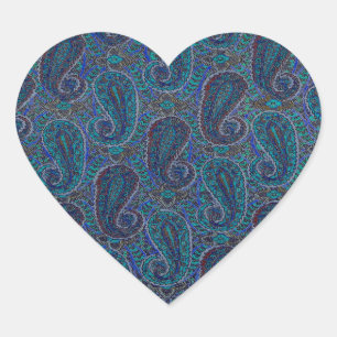 Paisley Blå Indisk Boho Klassisk Vintage Hjärtformat Klistermärke