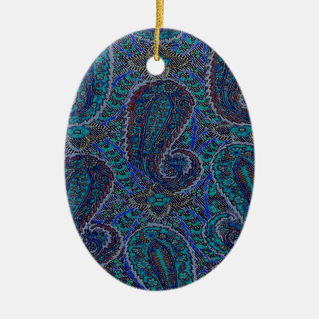 Paisley Blå Indisk Boho Klassisk Vintage Julgransprydnad Keramik (Framsidan)