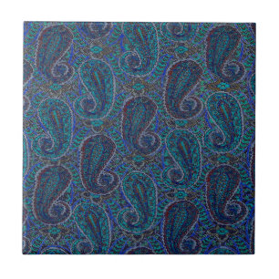 Paisley Blå Indisk Boho Klassisk Vintage Kakelplatta