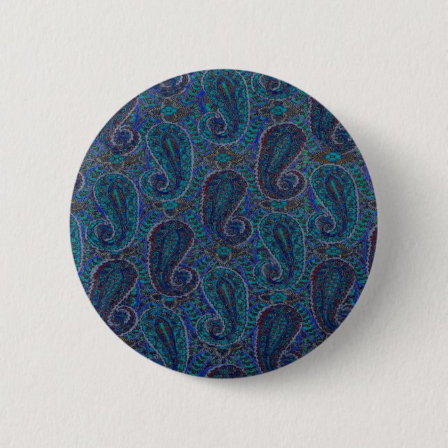 Paisley Blå Indisk Boho Klassisk Vintage Knapp (Framsida)