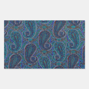 Paisley Blå Indisk Boho Klassisk Vintage Rektangulärt Klistermärke