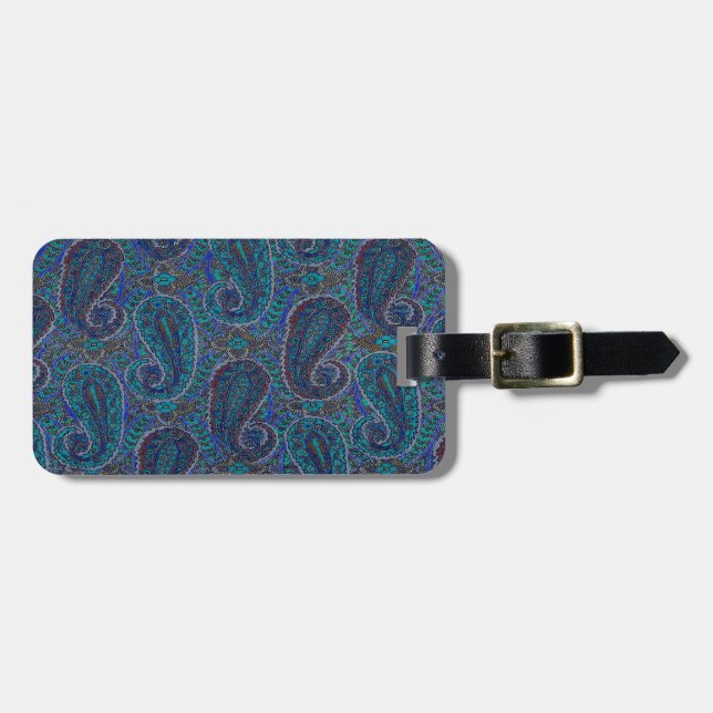 Paisley Blå Indisk Boho Konst Mönster Bagagebricka (Horisontell Framsida)