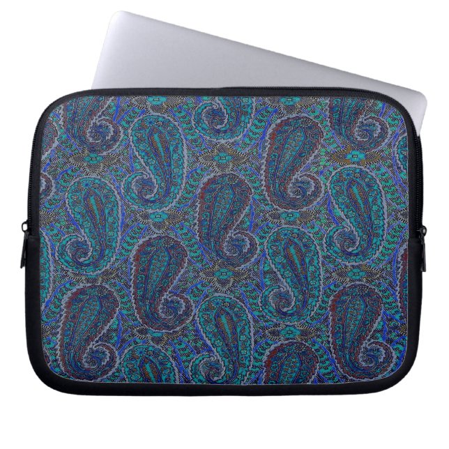 Paisley Blå Indisk Boho Konst Mönster Laptop Sleeve (Framsidan)