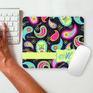 Paisley Black Colorful Modern Mönster Monogram Musmatta