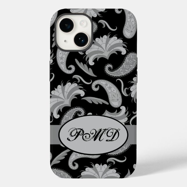 Paisley Black Grått Modern Monogram Namn (Baksida)