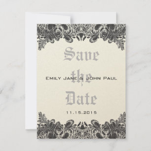 Paisley Black & Ivory Damask bröllop Spara datumet