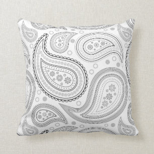 Paisley Black på White Dekorativ kudde