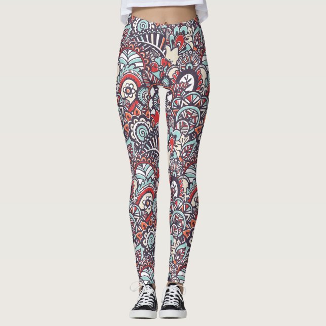 Paisley blom- klottermönster leggings (Framsida)