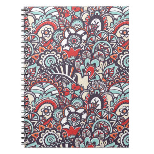 Paisley Blommigt Doodle Mönster Anteckningsbok Med Spiral