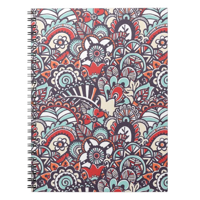 Paisley Blommigt Doodle Mönster Anteckningsbok Med Spiral (Framsidan)