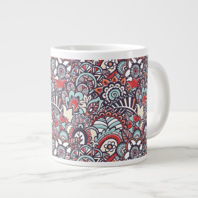 Paisley Blommigt Doodle Mönster Jumbo Mugg (Framsida höger)