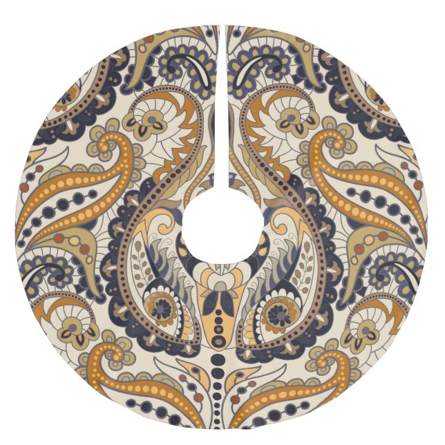 Paisley-Blommigt: Färglös, sömlös design Julgransmatta Borstad Polyester (Framsidan)