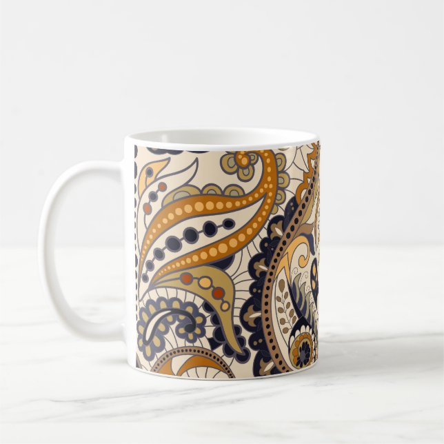 Paisley-Blommigt: Färglös, sömlös design Kaffemugg (Vänster)