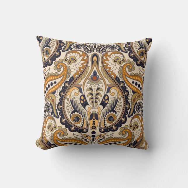 Paisley-Blommigt: Färglös, sömlös design Kudde (Framsida)