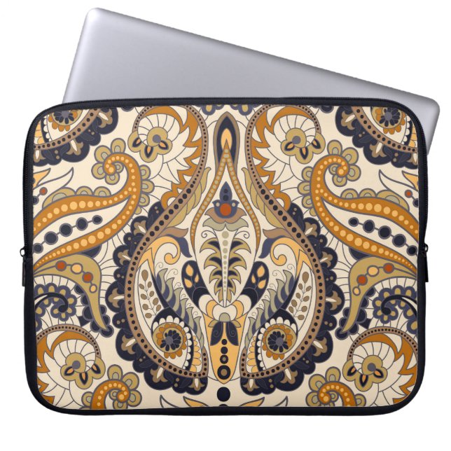 Paisley-Blommigt: Färglös, sömlös design Laptop Fodral (Framsidan)