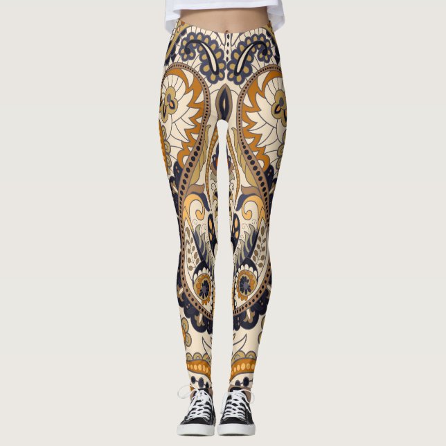 Paisley-Blommigt: Färglös, sömlös design Leggings (Framsida)
