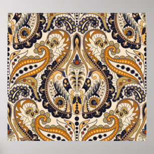 Paisley-Blommigt: Färglös, sömlös design Poster