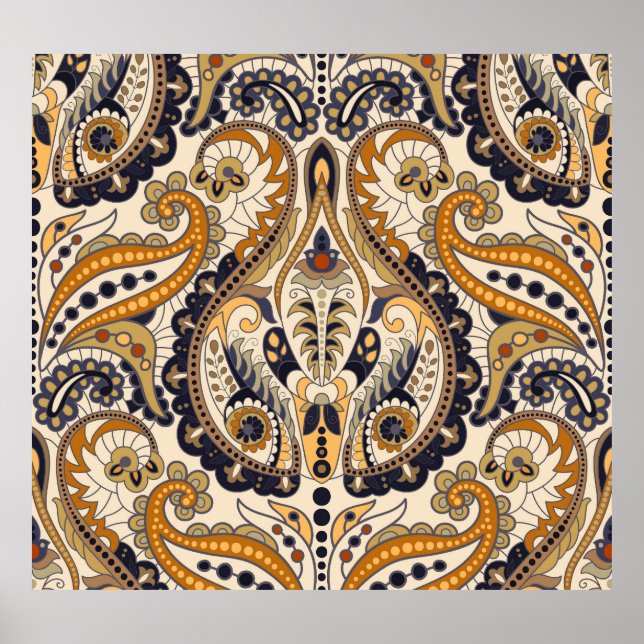 Paisley-Blommigt: Färglös, sömlös design Poster (Framsidan)
