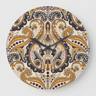 Paisley-Blommigt: Färglös, sömlös design Stor Klocka