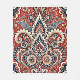 Paisley Blommigt Fusion in Red, White and Blue Fleecefilt
