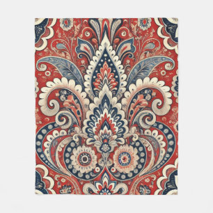 Paisley Blommigt Fusion in Red, White and Blue Fleecefilt
