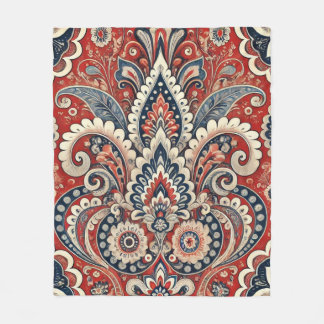 Paisley Blommigt Fusion in Red, White and Blue Fleecefilt